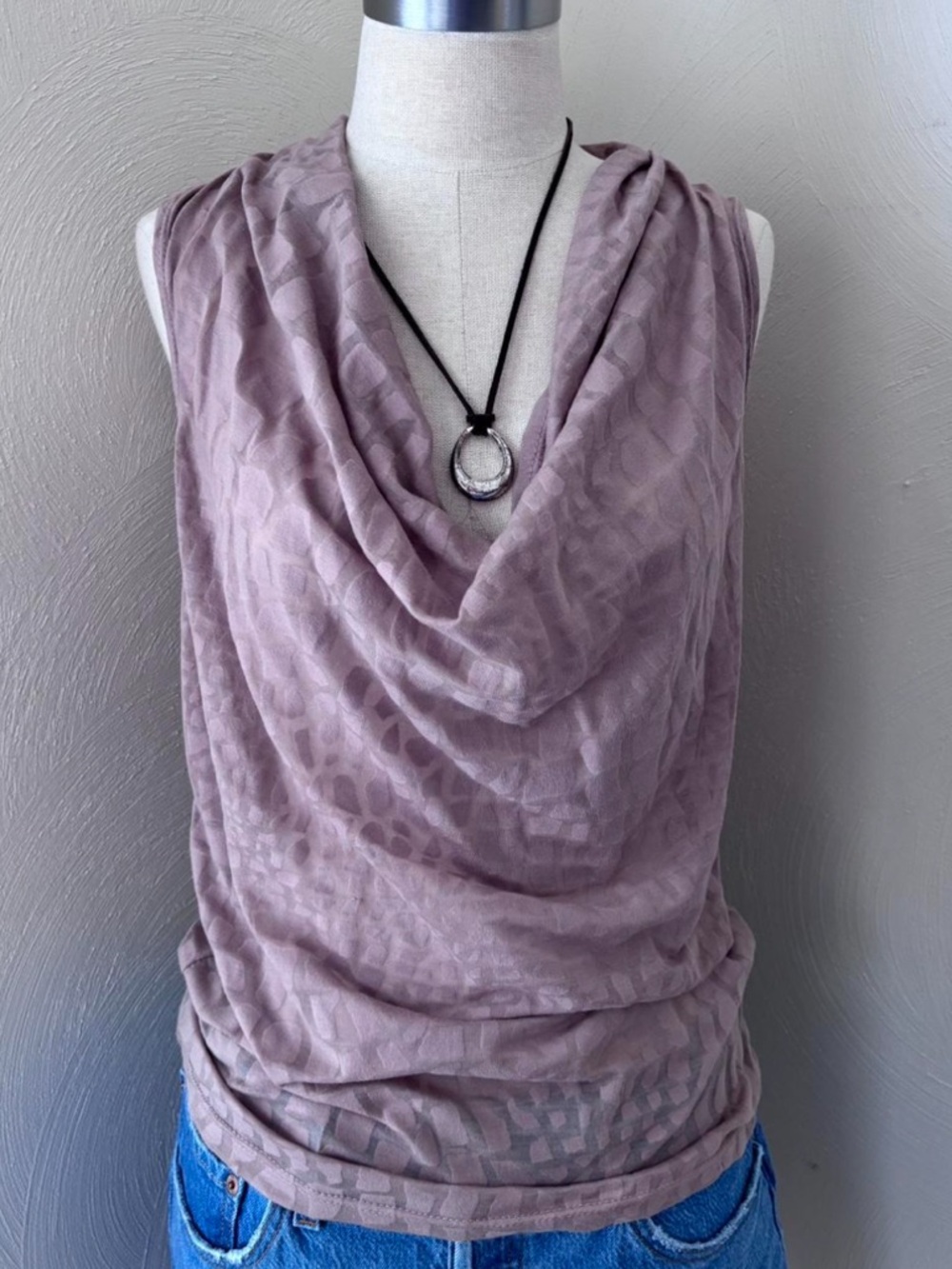 Sheer Giraffe Print Cowl Neck Tank Top